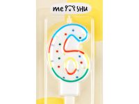 Свеча для торта с держателем MESHU "Цифра 6", 8,5 см, блистер