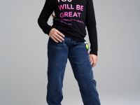 Брюки текстильные джинсовые утепленные флисом для девочек