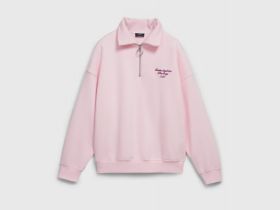 Толстовка с принтом и воротником на молнии, Розовый