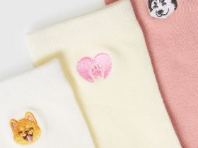 Высокие носки с вышивкой для девочек, 3 пары, Мультицвет