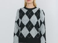 Джемпер с ромбами из пряжи с шерстью, Черный