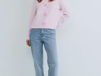 Кардиган с фигурными пуговицами, Розовый