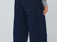 Свободные жатые джинсы с высокой посадкой, Синий