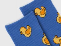 Носки в рубчик с рисунком, Синий