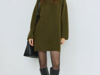 Вязаное платье из пряжи с шерстью, Зеленый