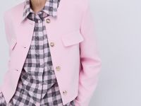 Однобортный укороченный жакет, Розовый