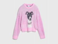 Пушистый джемпер с принтом собаки, Розовый