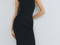 Вязаное платье в рубчик с горловиной-стойкой, Черный