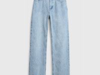 Широкие джинсы на высокой посадке в цветочный жаккард, Голубой