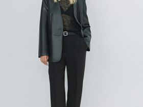 Однобортный жакет из искусственной кожи, Черный