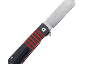 Складной нож Bestech Titan, сталь дамаск, рукоять черно-красная G10/карбон