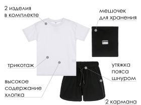 Комплект для занятий спортом: футболка, шорты, сумка-мешок для девочки