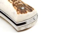 Автоматический нож Mikov Predator, сталь RWL-34, рукоять рог оленя, кожаный чехол