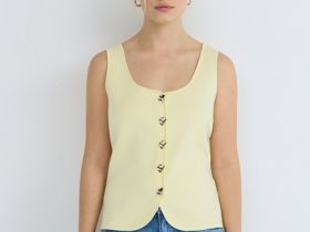 Вязаный топ с акцентными пуговицами, Желтый
