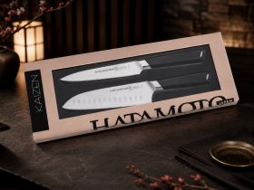 Набор из 2-х кухонных ножей Hatamoto 97/185 мм, сталь AUS-8, рукоять ABS-пластик, черный