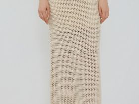 Юбка макси ажурной вязки, Бежевый