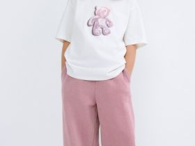 Широкие трикотажные брюки для девочек, Розовый