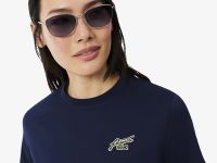 Женская хлопковая футболка свободного кроя с нашивкой Lacoste