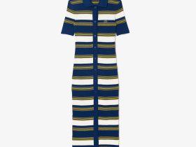 Женское трикотажное платье Lacoste на пугвицах в полоску