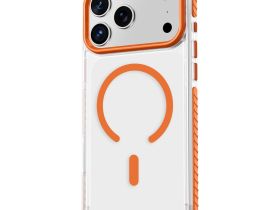 Чехол-накладка Keephone Shockstar MagSafe для Apple iPhone 17 Pro Max пластиковый прозрачный (оранжевая рамка)