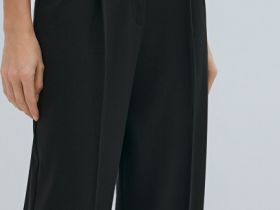 Прямые брюки со складками, Черный
