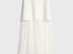 Двуслойная юбка с полупрозрачным подолом, Белый