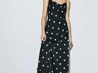 Платье в горох с открытой спиной, Черный