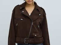 Короткая куртка-косуха из искусственной замши, Коричневый