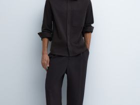 Рубашка с накладным карманом, Коричневый