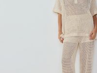 Широкие брюки из структурной ткани, Бежевый