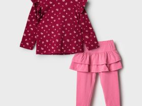 Комплект детский трикотажный для девочек: фуфайка (футболка с длинными рукавами), брюки (легинсы)