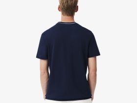 Мужская футболка Lacoste с воротником в полоску из эластичного хлопка