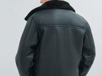 Дублёнка с воротником из искусственного меха, Черный