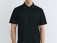 Поло из техноткани с воротником на молнии, Черный