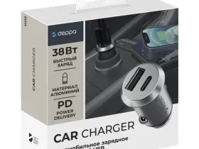 Автомобильное зарядное устройство Deppa (11212) Car Charger USB/Type-C/38W (серебристый)