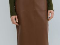 Прямая юбка миди из искусственной кожи, Оранжевый