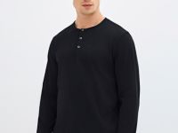Лонгслив с воротником хенли, Черный