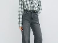 Утеплённые широкие джинсы, Серый