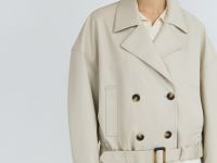 Короткая куртка-тренч из искусственной кожи, Бежевый