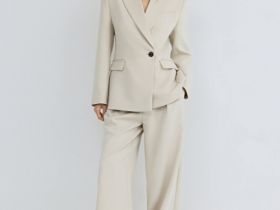 Приталенный двубортный жакет, Бежевый