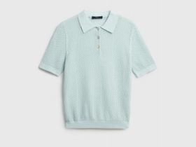 Джемпер поло из ажурной пряжи, Зеленый