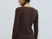 Лонгслив с пуговицами, Коричневый