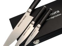 Набор из 3-х кухонных ножей Samura Mo-V в подарочной коробке  "Поварская тройка", сталь AUS-8, рукоять G10