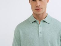 Вязаное поло с коротким рукавом, Зеленый