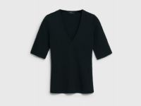 Футболка в рубчик с V-вырезом, Черный