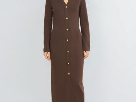 Вязаное облегающее платье, Коричневый