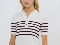 Джемпер в рубчик с воротником-поло, Фиолетовый