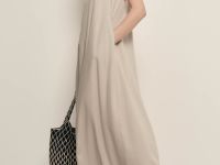 Платье миди льняное с округлым вырезом