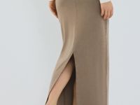 Прямая юбка с эффектом стирки, Бежевый