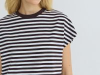 Футболка в полоску со спущенным плечом, Коричневый